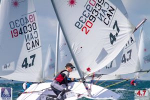 Boy sailing in 2019 Laser 4.7 World Championships