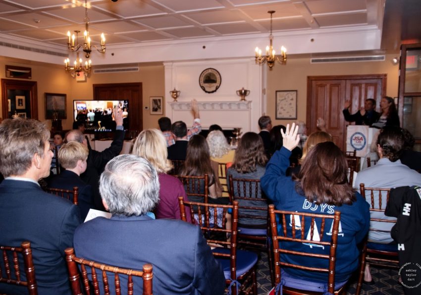 JSA Annul Meeting audience in room at Larchmont YC